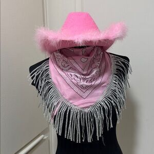 Pink Fuzzy Cowboy Hat and bandana.
